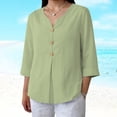 thumbnail image 6 of Women's Cotton Linen Tops Casual 3/4 Sleeve Button Down V Neck Blouses Lightweight Breathable Loose Fit Summer Vacation Shirts for Women Mint Green L, 6 of 9