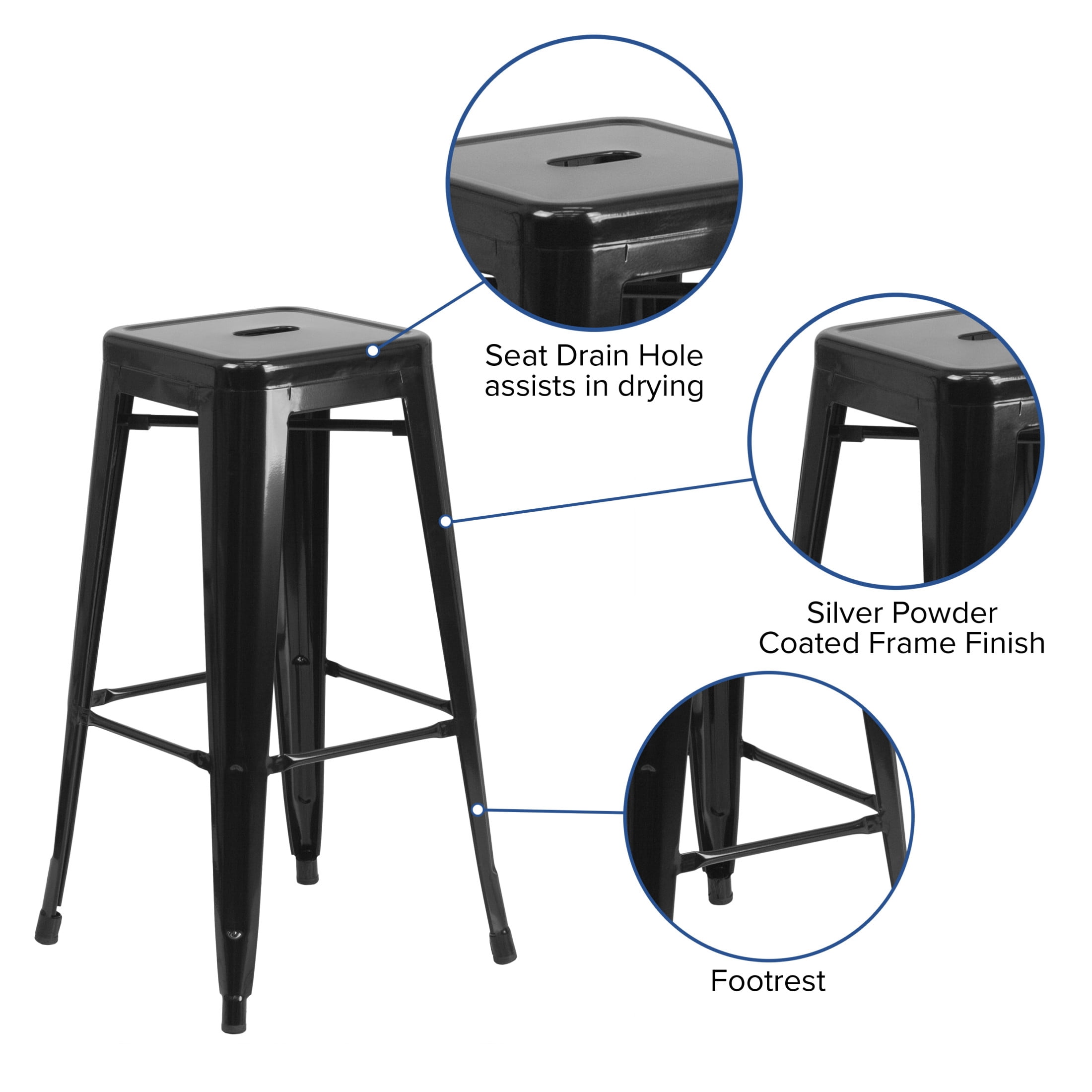 Merrick Lane Indoor-Outdoor Bar Stool, Black