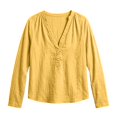 thumbnail image 5 of Women Solid Color V Neck Cotton Linen Blouse,Roll Up Long Sleeve Loose Bohemian Casual Shirt,Lightweight Breathable Basic Top for Daily Leisure,Travel Spring Summer 2026 Outfits Yellow XXL, 5 of 6