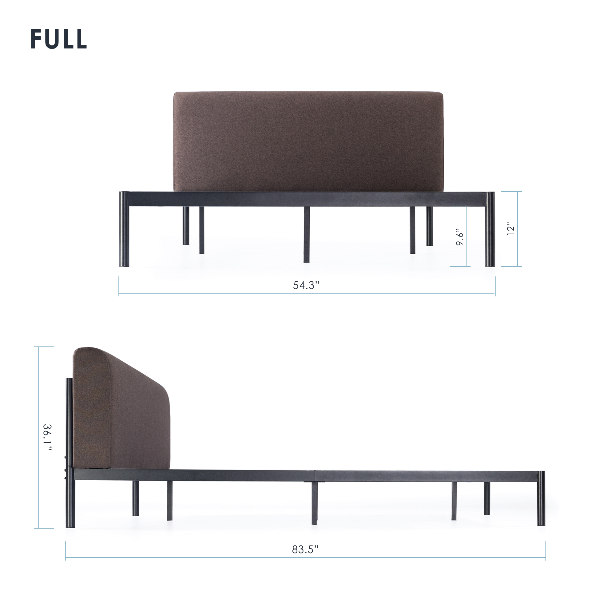 Mellow BREE Metal Platform Bed with Curved Upholstered Headboard, Steel Slats, Easy Assembly, Espresso Brown, Full