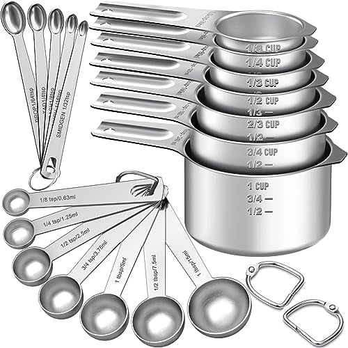 Measuring Cups and Spoons Set,7 Stainless Steel Nesting Measuring Cups & 7 Spoons,5 Mini Measuring Spoons & 2 Detachable Rings,Kitchen Gadgets for Cooking & Baking,Set of 21