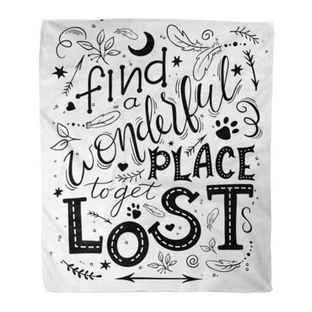ASHLEIGH Throw Blanket Warm Cozy Print Flannel Inspiration Lettering Saying Find Wonderful Place to Get Lost Motivation and As Comfortable Soft for Bed Sofa and Couch 50x60 (Best Place To Get A Sofa)