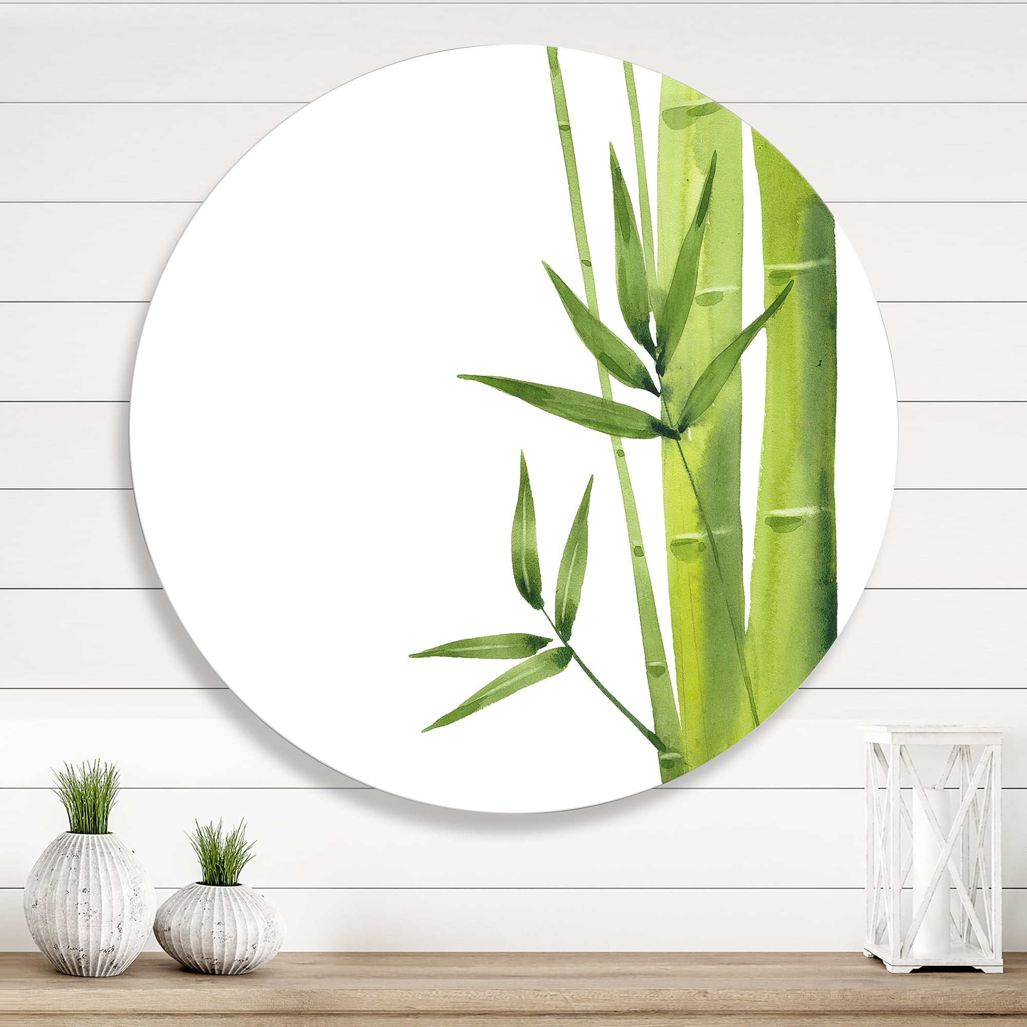 Designart 'The Forest of Bamboo Branches V' Tropical Circle Metal Wall Art 11x11 - Disc of 11