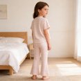 thumbnail image 6 of OGLCCG Girls 2-Piece Outfits Short Sleeve Crewneck Striped Top and Flared Pants Kids Summer Lounge Clothing Set 1-9 Years, 6 of 7