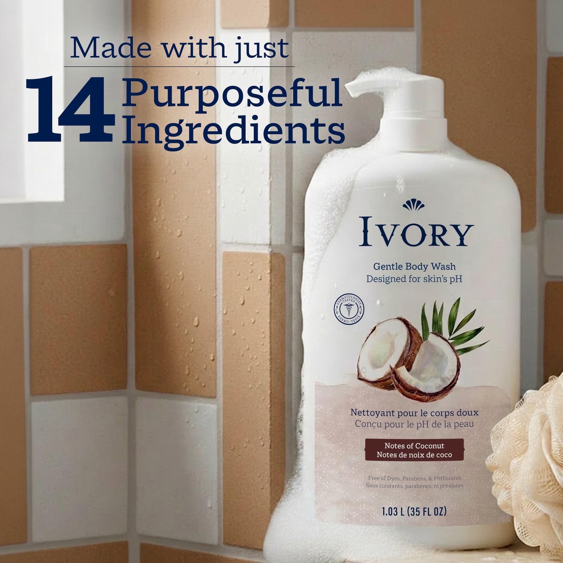 (4 pack) Ivory Body Wash, Mild and Gentle, Coconut Scent, for All Skin Types, 35 fl oz