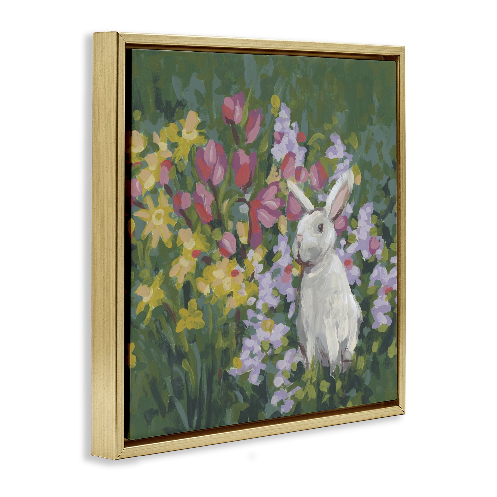 Stupell Industries Botanical Bliss Bunny Gold Framed Floater Canvas Wall Art, design by June Erica Vess