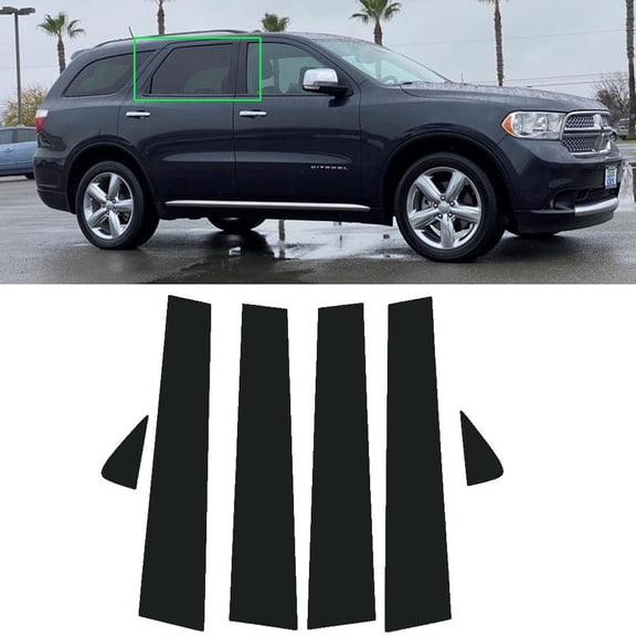 6pcs Glossy Black Pillar Posts Window Door Trim Covers for 10-15 Dodge Durango