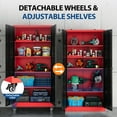 thumbnail image 2 of Fesbos Metal Storage Cabinet, 73" H Tall Steel Tool Cabinets with Wheels Lockable Doors and Adjustable Shelve, Red Black Garage Cabinet for Home,Kitchen,Office, 2 of 9