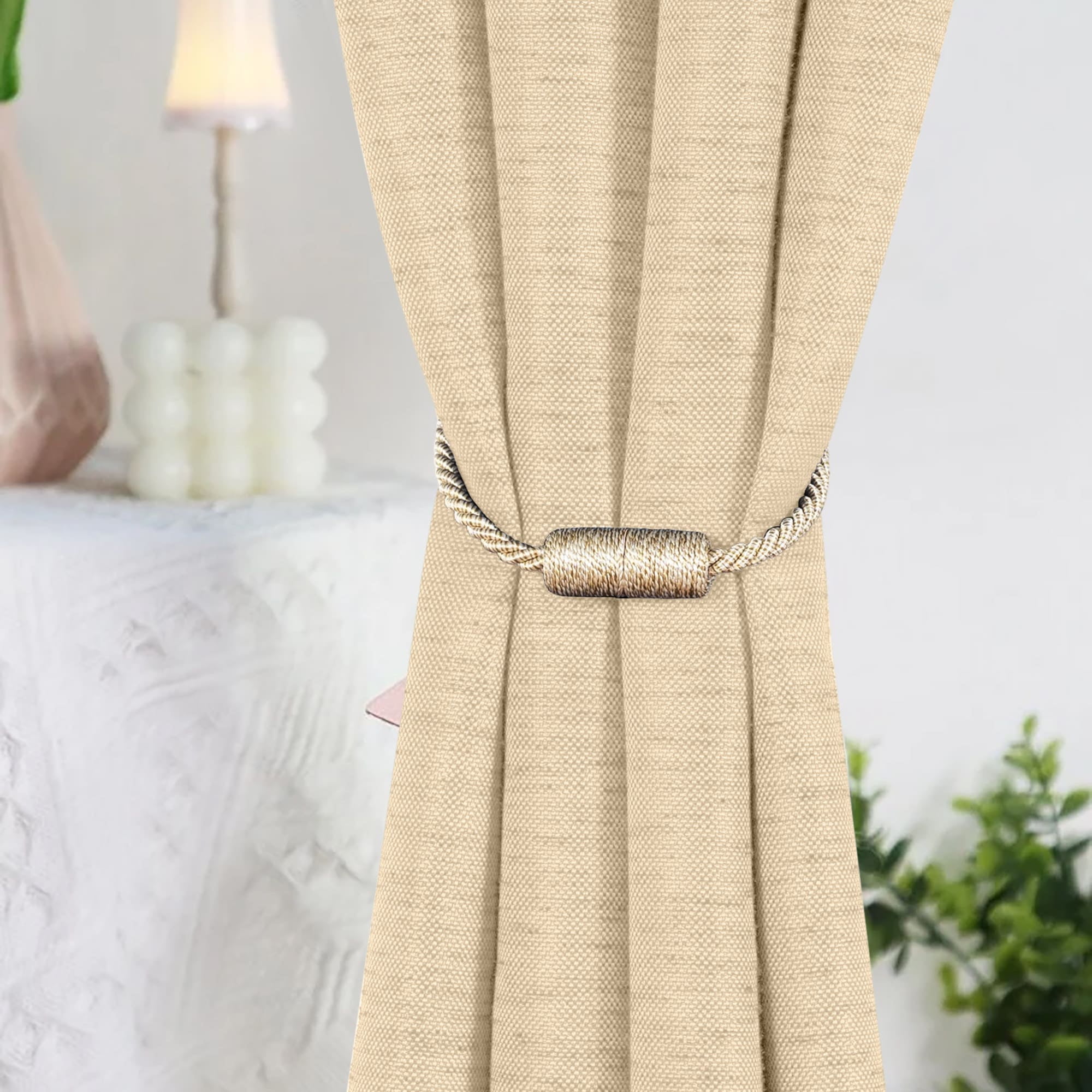 Mainstays 2-Pack Magnetic Tiebacks for Curtains, 17.5 Inch - Beige