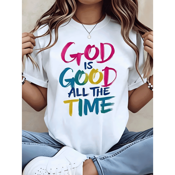 God Is Good All The Time Christian T Shirt Women Religious Faith Statement Graphic Tee Casual Summer Top