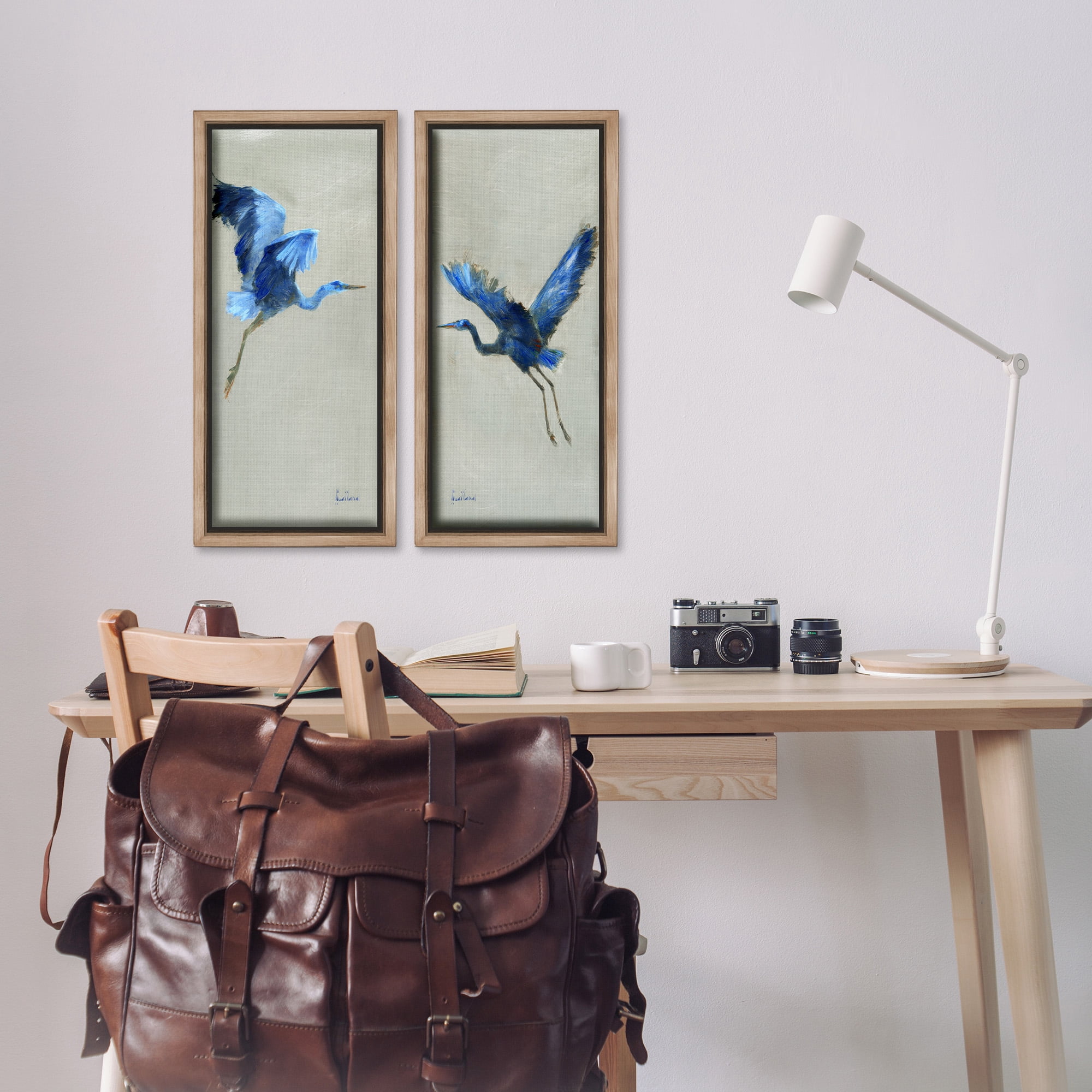 Stupell Industries Expressive Flying Cranes Abstract Birds Animals & Insects Painting Brown Floater Framed Canvas Art Print Wall Art, 11 x 25, Set of 2