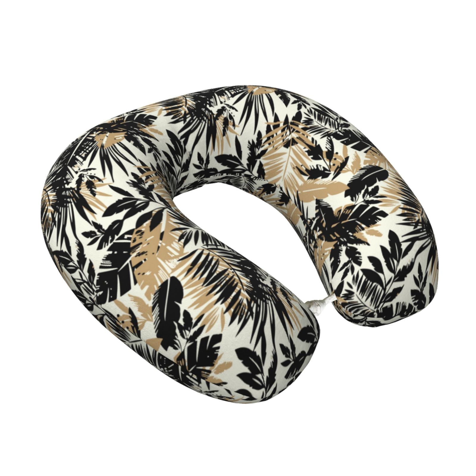 Xecao Black Palm Leaves Print Memory Foam Cervical Neck Pillow Versatile U-Shaped Pillows for Home,Office,Camping,Travelling,Soft Washable Cover