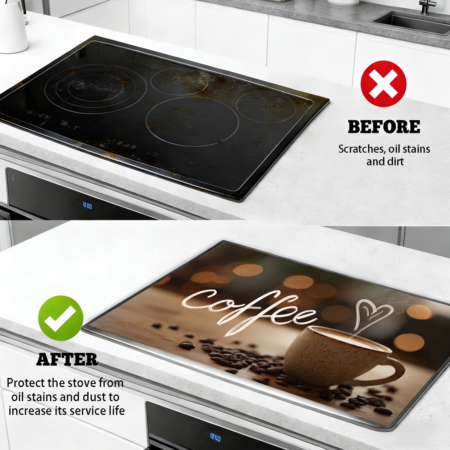 Stove Top Cover for Electric Stove, 28" x 20" Heat Resistant Anti-Slip Glass Cooktop Protector Mat, Multi-Purpose Stove Cover for Kitchen Countertop, Scratch & Dust Protection, Coffee Lover Gift