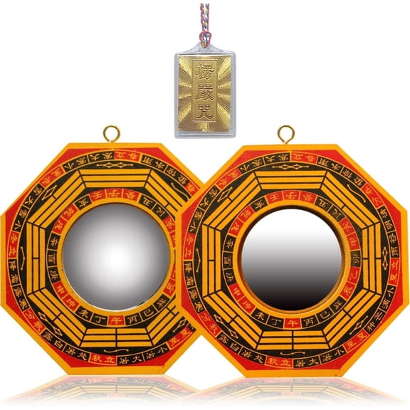 2 Pcs Traditional Chinese Feng Shui Bagua Mirror Feng Shui Concave Bulge Bagua Mirror,Concave Mirror Against Passive Negative Energy&Convex Mirror Against Active Harmful Energy,4 inch