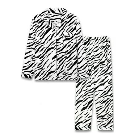 

MAWCLOS Women Sleepwear Long Sleeve Nightwear Lapel Pajamas Sets Casual Button Down Lounge Set Home Clothes Horizontal Zebra Pattern M