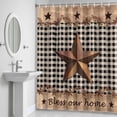 thumbnail image 5 of Country Stars Shower Curtain for Bathroom Decor, Bless Our Home Berries Black Plaid Farm Wood Grain Waterproof Fabric Shower Curtain, 72"x96" Set with 12 Hooks, 5 of 9