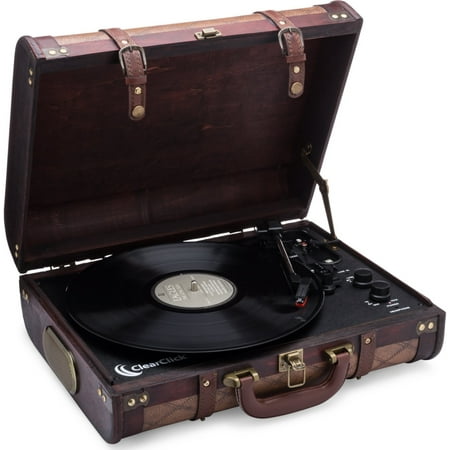 ClearClick Vintage Suitcase Turntable with Bluetooth & USB - Classic Wooden Retro