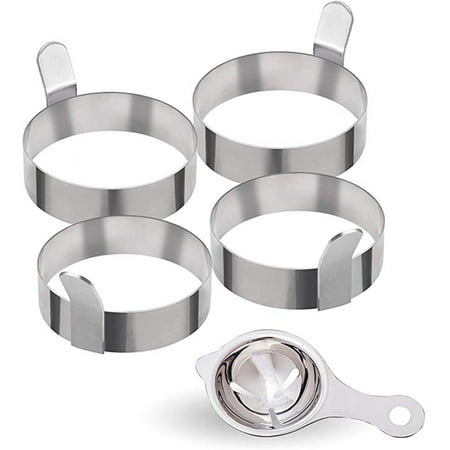 

4 Pcs Stainless Steel Egg Rings for Frying Eggs Egg Shaper Non-Stick Cooking Rings Omelette Mold Includes 1 Egg Separator Kitchen Cooking Tools