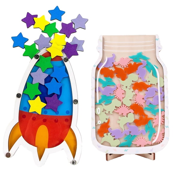 2Sets Personalized Classroom Reward Jars for Kids, Potty Training Chart Incentive Star Jar Reward System, Rocket Shape Positive Behavior Management Tools