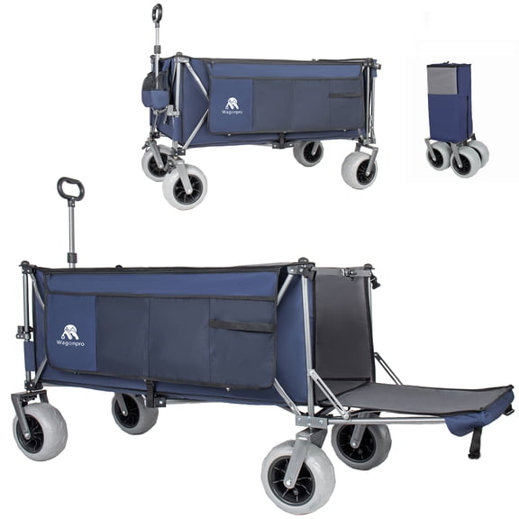 NIGSQJB 67in Extra Long Large Beach Cart with Opened Tailgate & All-Terrain Wheels, 500lbs Capacity Heavy Duty Garden Cart Camping Wagons, Patented Ultra-Stable Frame, No Assembly Needed,Blue Gray