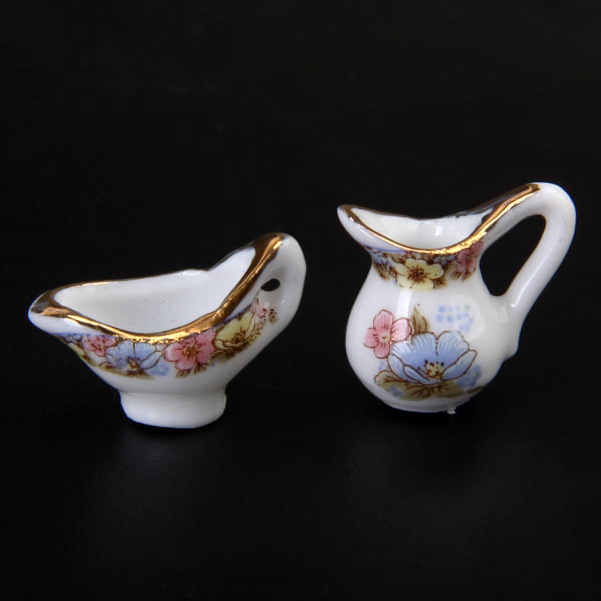 40pcs Dollhouse Miniature Tea Set Dining Ware Porcelain | Tea Set Dish Cup Plate - Floral Pot Set - image 4 of 8