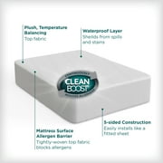 AllerEase CleanBoost Plush Knit Mattress Cover Protector, Twin - Fitted, w/ Straps, Waterproof