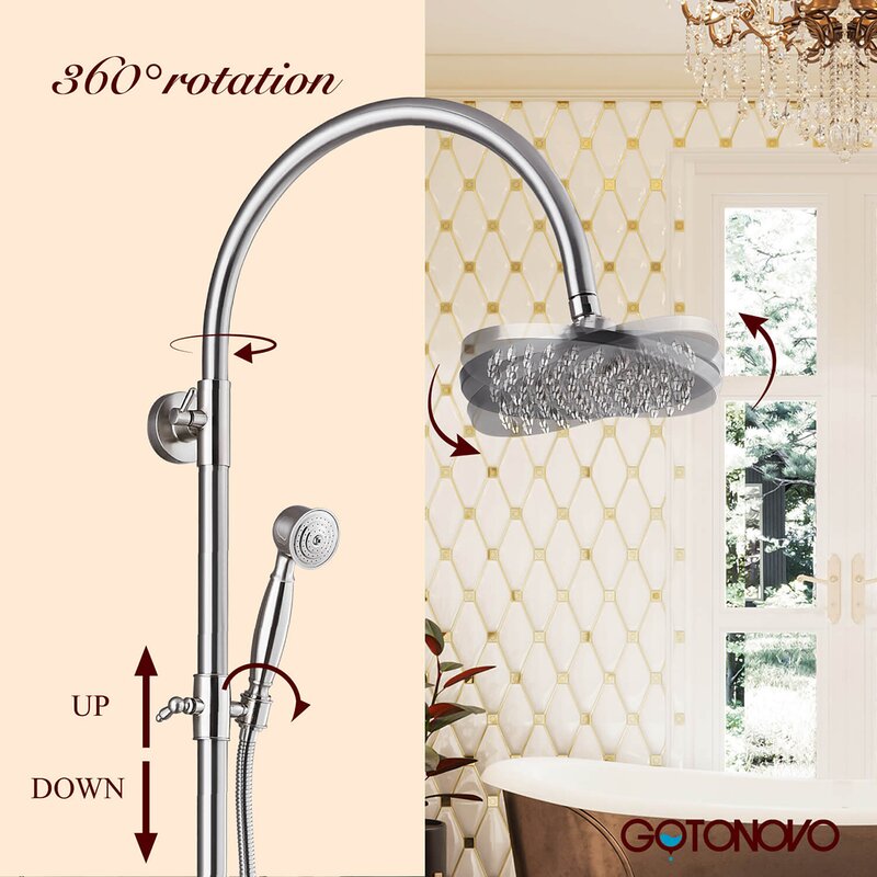 Freiliegende Duscharmatur Set Mit 8" Regenduschkopf – Gebürstetes Nickel, Messing, Aufputzmontage