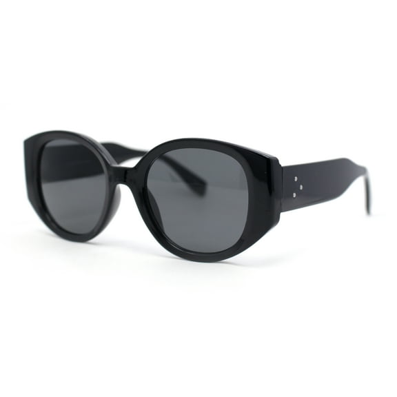 Womens Mod Fashion Round Thick Temple Plastic Chic Sunglasses All Black