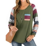 Women Round Neck Long Sleeves Color Block Tunic Shirt - Walmart.com