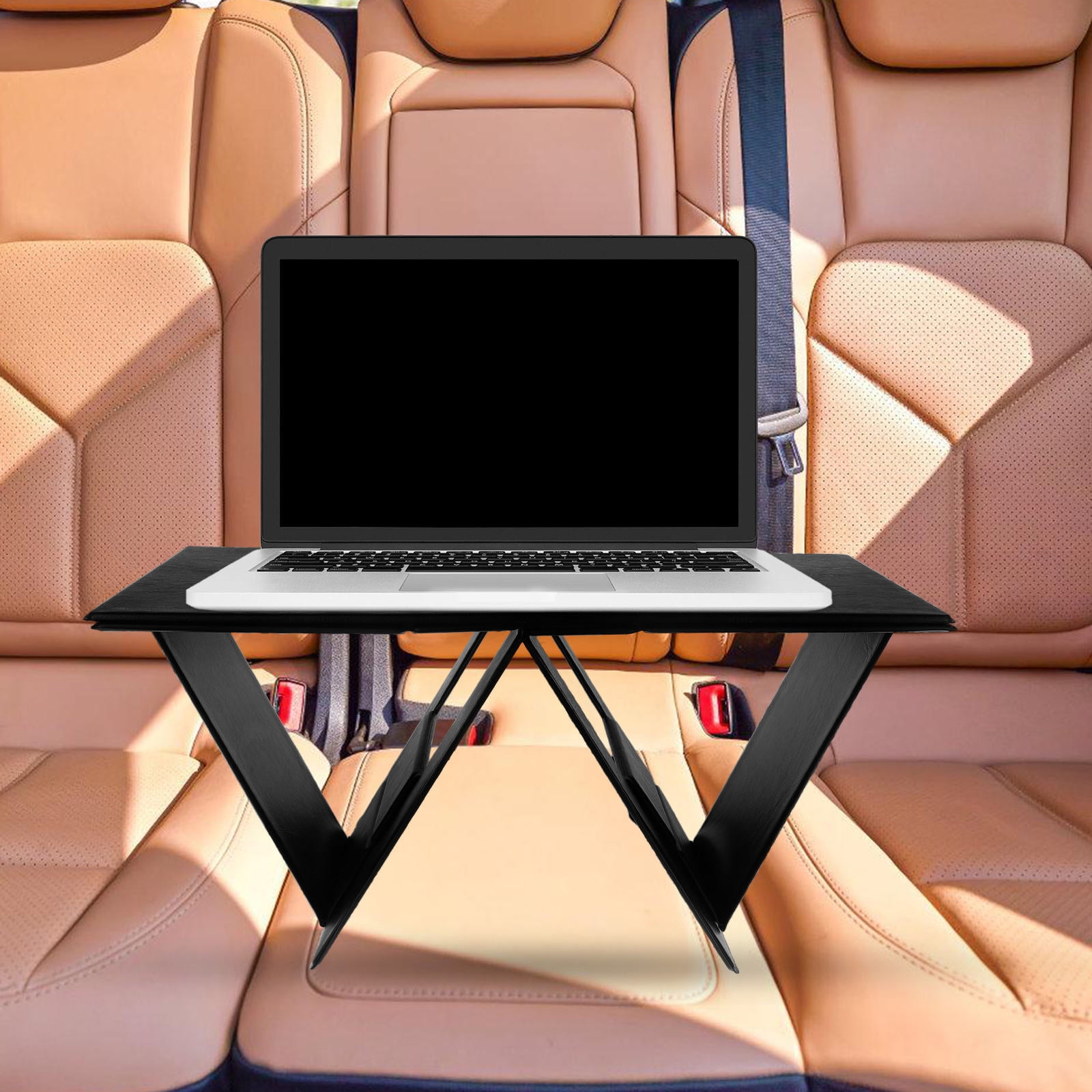 OULII Foldable Adjustable Car Lap Desk Tray with Storage Rack for Rear Seat Convenience and Travel Comfort