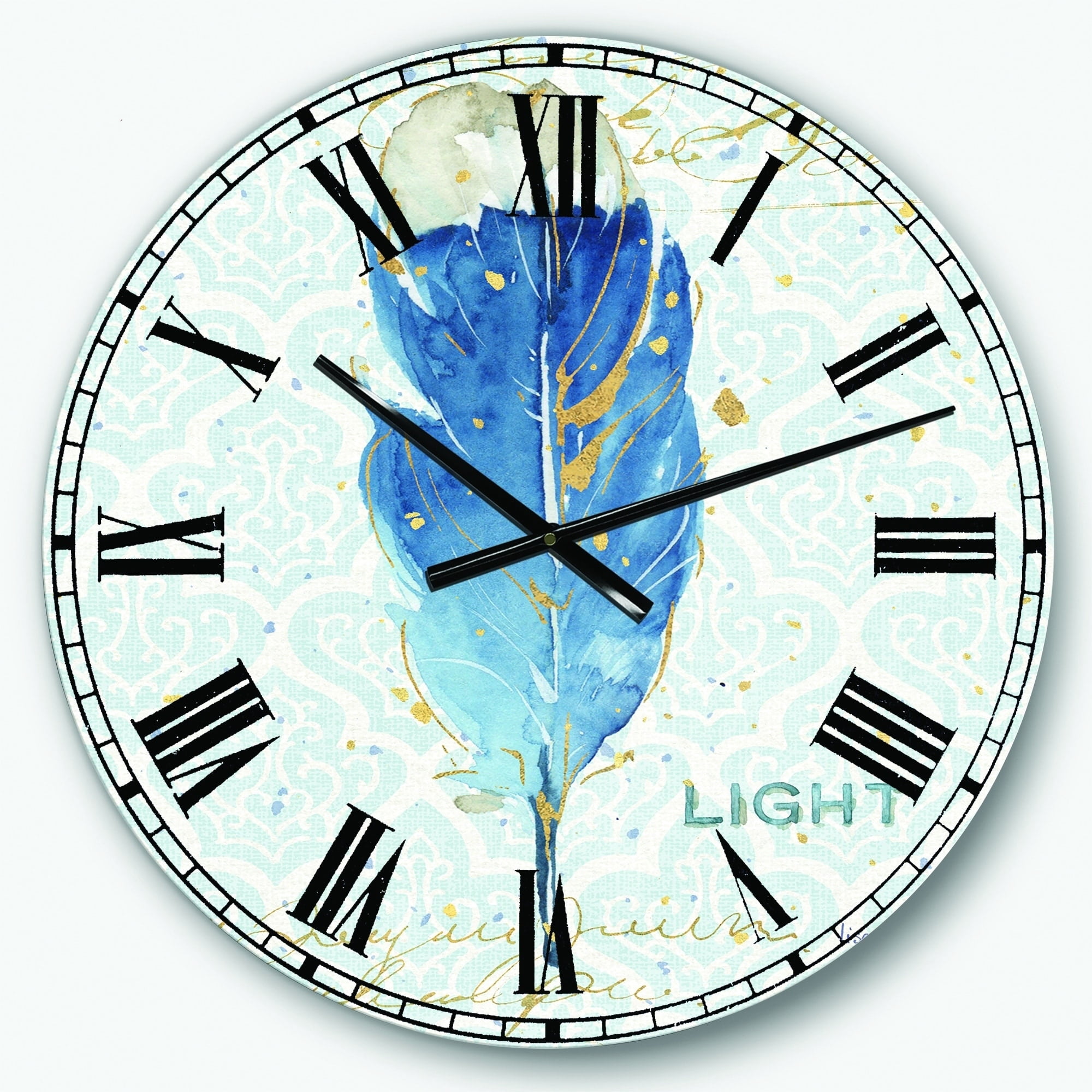 Designart 'Blue Damask Feather' Farmhouse Wall Clock