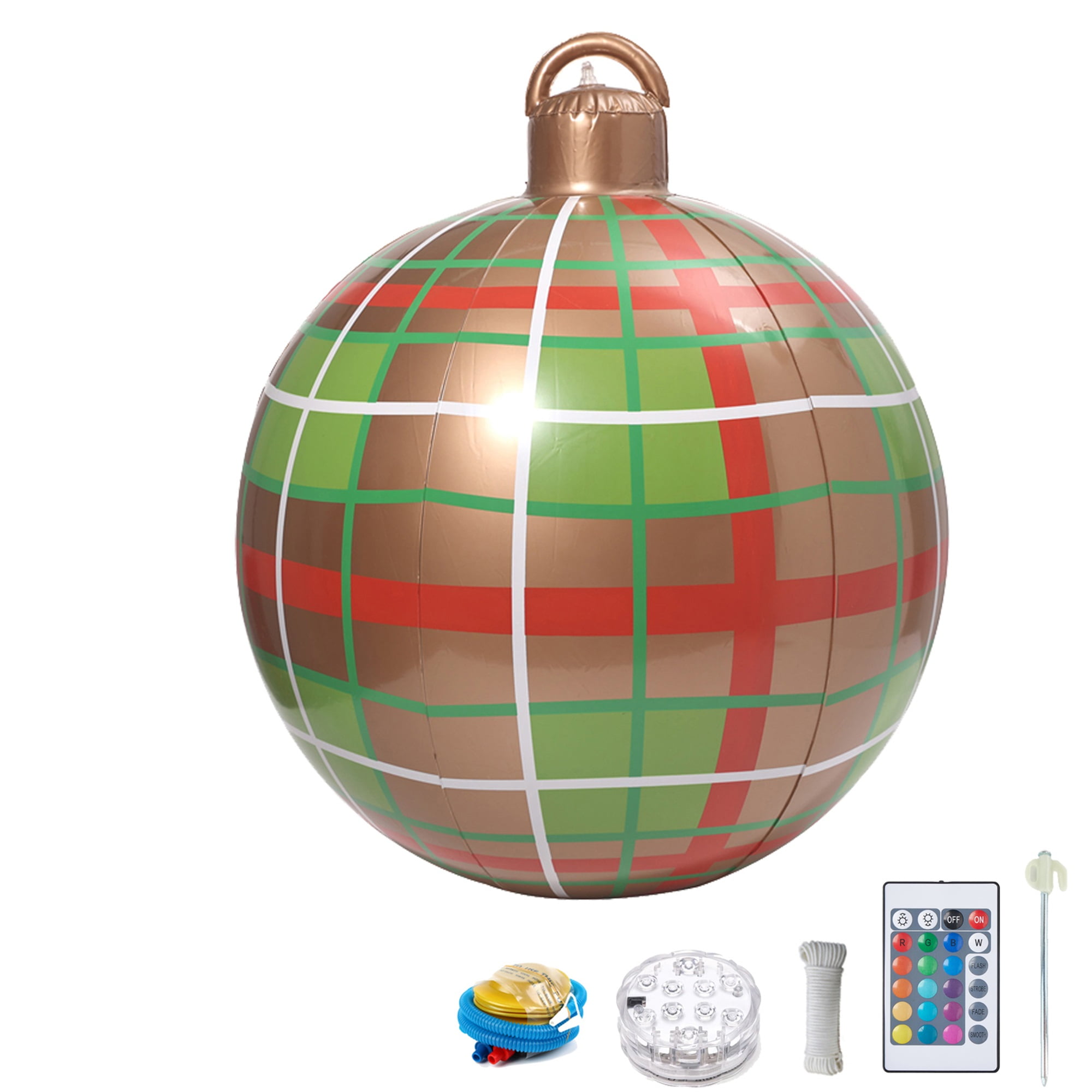 Giant Christmas Light Up PVC Inflatable Ball, 24 Inch Large Xmas