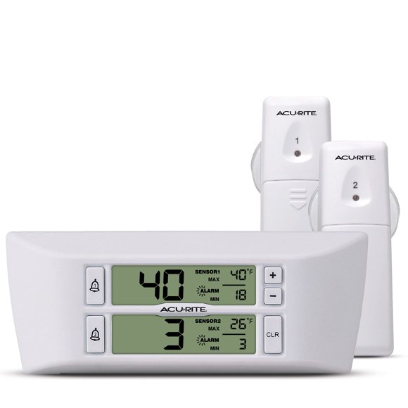 AcuRite Thermomètre Numérique Sans Fil pour Réfrigérateur et Congélateur avec Alarme et Température Max/Min pour la Maison, Écran LCD, Restaurants (00