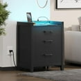 thumbnail image 3 of Nightstand Set of 2 with 3 Drawers & LED Lights & Charging Station, Modern Black End Side Table for Bedroom Living Room, 3 of 10