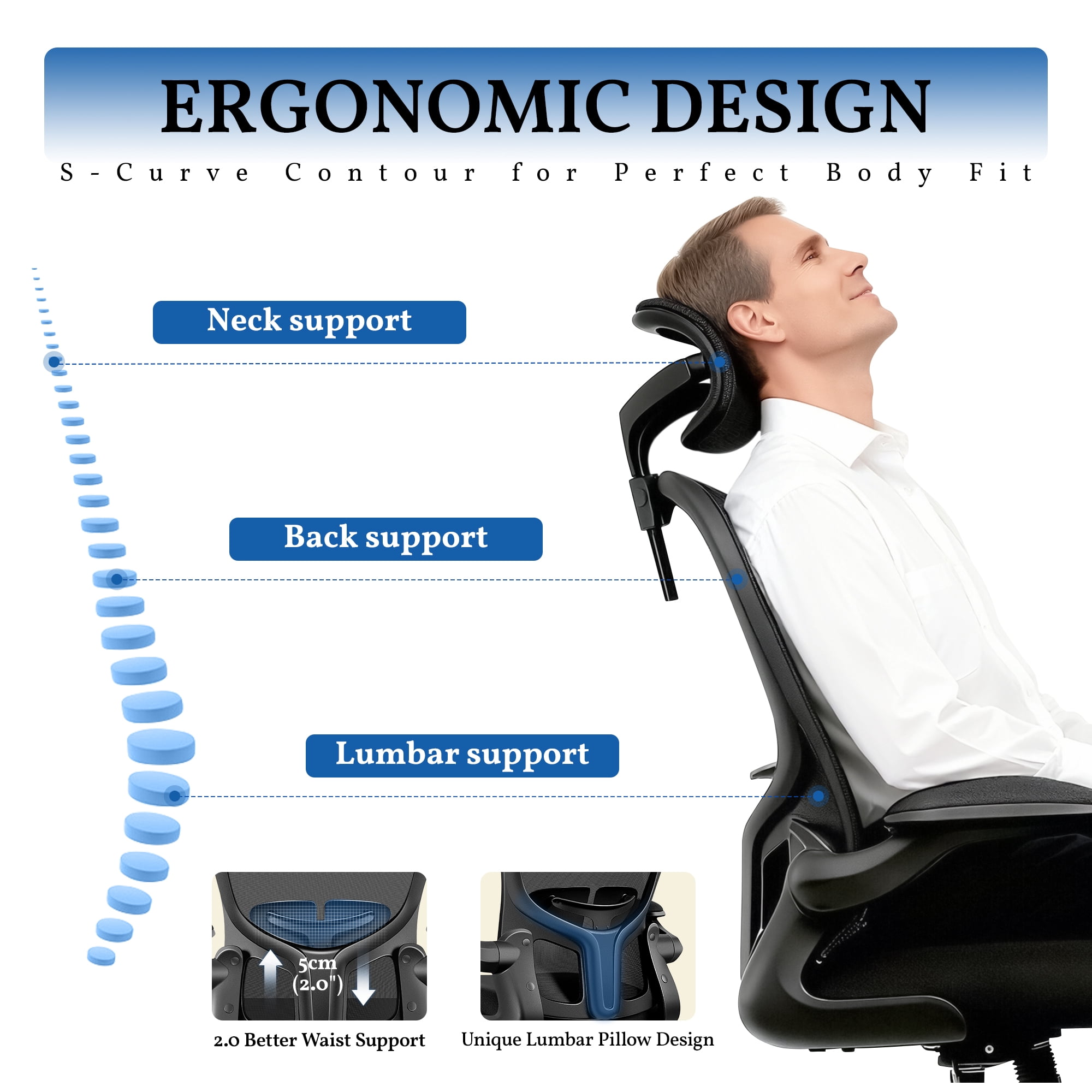 FelixKing Office Chair Ergonomic Desk Chair with Adjustable Lumbar Support and Wheels, High Back Computer with Headrest,Executive Swivel Comfy with flip-up Armrests for Home Office,500LBS,Black