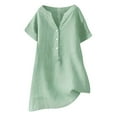 thumbnail image 2 of SDNall Summer Blouses for Women 2024 V-Neck Short Sleeve Loose Button Cotton and Linen Tunic Blouses & Button-Down Shirts (Green, Sizes S-XXXXXL), 2 of 9