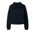 thumbnail image 7 of Feancey Corduroy Long Sleeve Shirts for Women Half Button Collar Pullover Tops Fall Casual Lightweight Sweatshirt Solid Color Loose Tunic Tees Navy S, 7 of 7