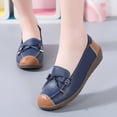 thumbnail image 2 of Rokment Womens Vintage Bow Wedges Slip on Penny Loafers Walking Shoes Casual Comfortable Color Block Leather Low Heels Oxfords Dressy Ballet Flat for Ladies Dark Blue Size 6.5, 2 of 4