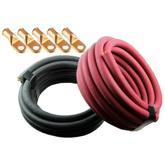Crimp Supply Ultra-Flexible Car Battery/Welding Cable - 8 Gauge, (10 Feet Red/10 Feet Black) - and 5 Copper Lugs