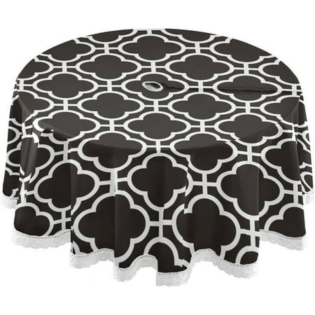 

Hidove Seamless Moroccan Mosaic Outdoor Round Tablecloth Waterproof Stain-Resistant Non-Slip Circular Tablecloth 60 Inch with Umbrella Hole and Zipper for Tabletop Backyard Party BBQ Decor