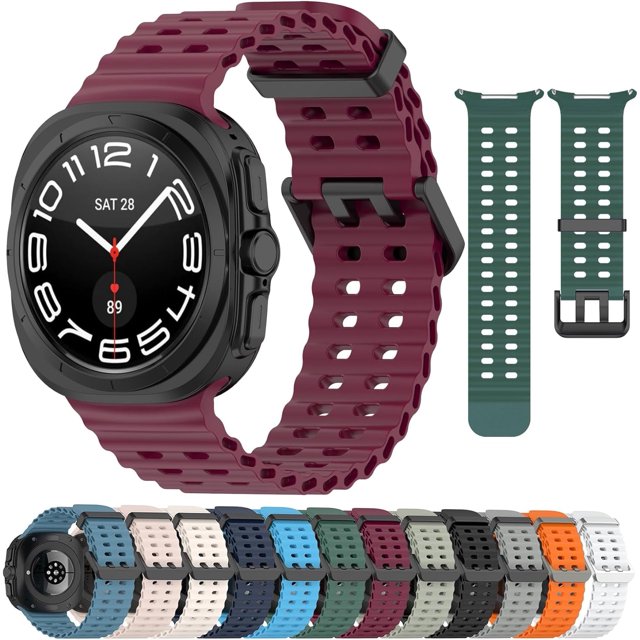 KOMI Compatible avec Samsung Galaxy Watch 7 Ultra 47mm Bracelet (2024), Bracelet en Silicone Doux Respirant Réglable pour Samsung Galaxy Watch 7 Ultra Hommes Femmes Rouge Vin