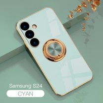 Electroplated Case for Samsung Galaxy S24 with Rotatable Metal Ring Holder Stand, Slim Lightweight Plating Frame Cover with Magnetic Car Mount Rugged Shockproof Anti-Scratches Case, Mint