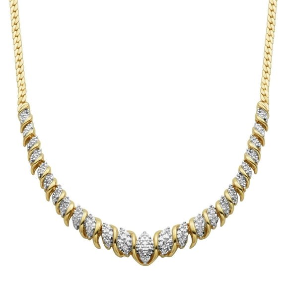 Forever Facets 1/10 cttw Diamond V Necklace in 18k Yellow Gold over Sterling Silver, Adult Female