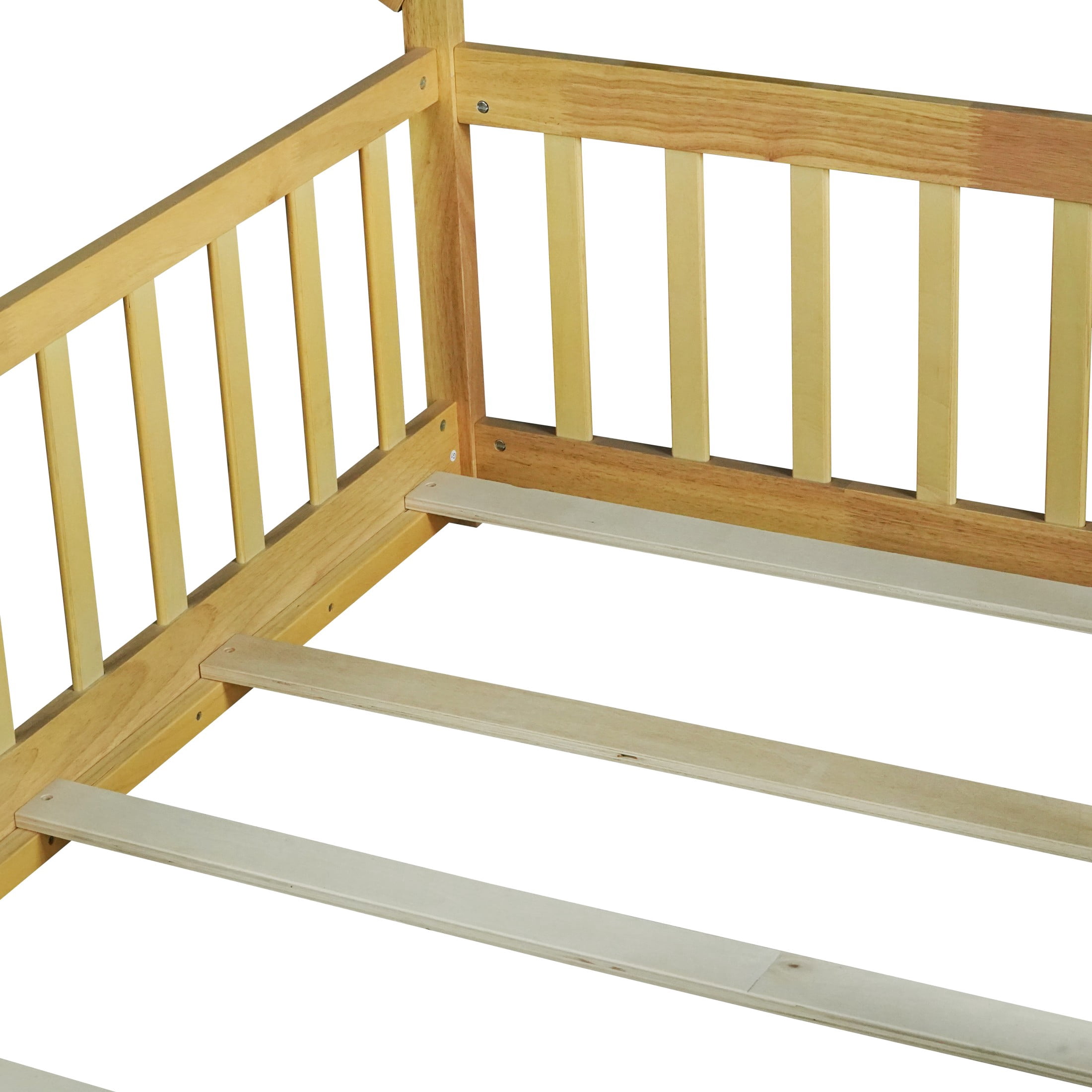 Alvantor Twin Size Montessori Bed for Kids, Teepee Tent Bed Frame with Guardrails and Slats, Natural