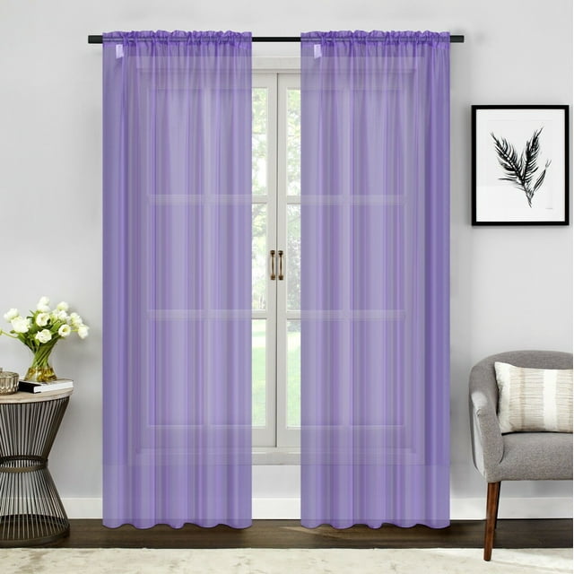 Empire 2 Piece Sheer Voile Window Curtains Drapes Set 84" Long Rod Pocket