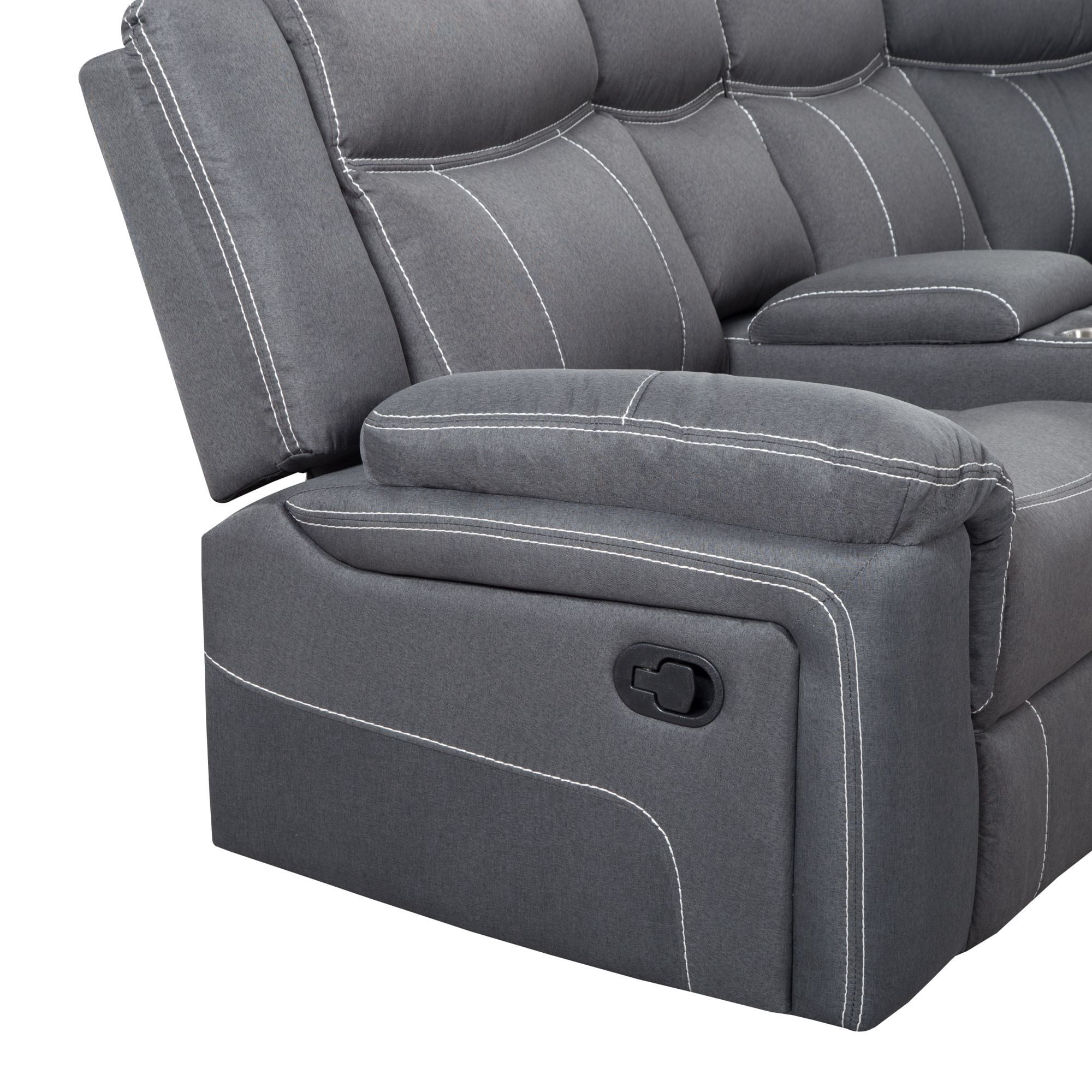 Aukfa Sectional Sofa Couch,109" Manual Recliner Sofa Chairs with Storage Console for Living Room,Gray