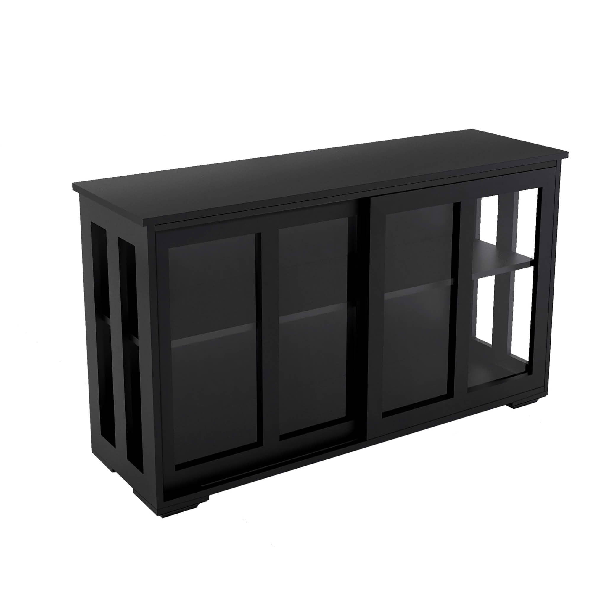MAYEERTY Kitchen Storage Stand Cupboard with Glass Door Black