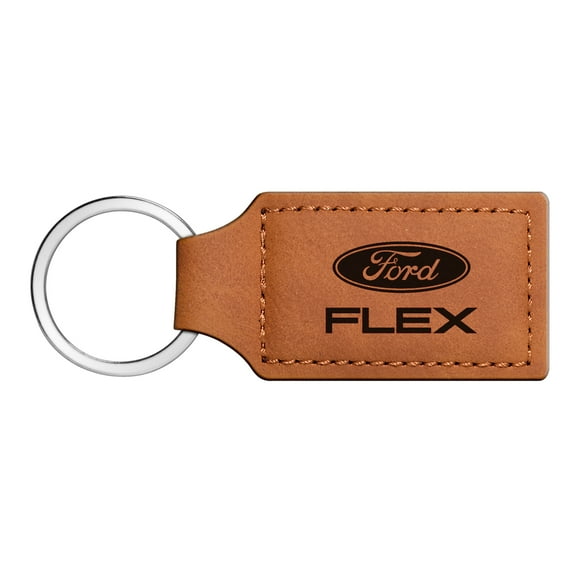 iPick Image for Ford Flex Rectangular Brown Leather Key Chain, Official Licensed