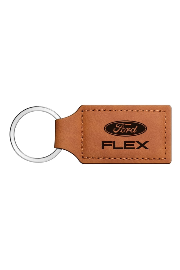 for Ford Flex Rectangular Brown Leather Key Chain, Official Licensed