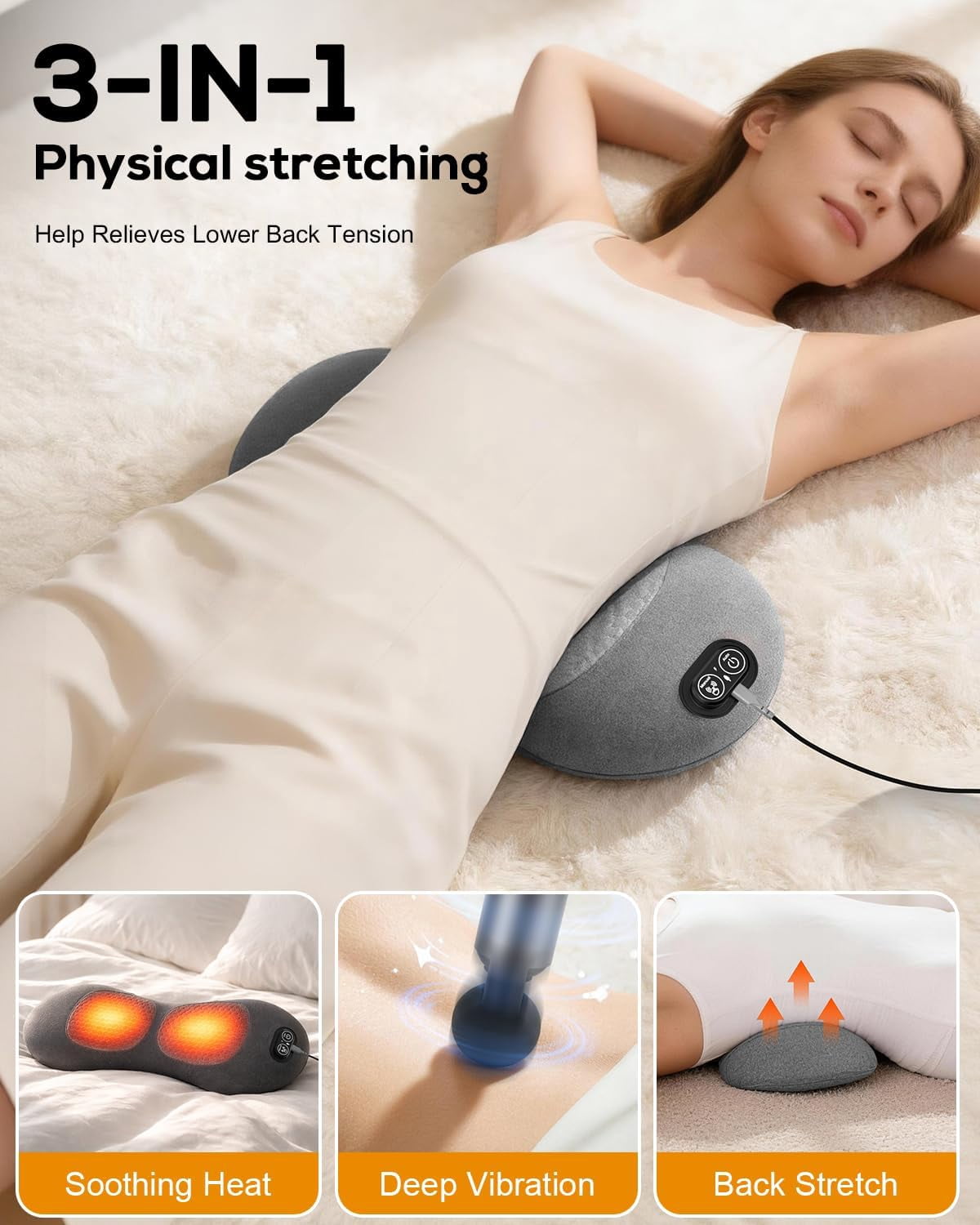 ZYSMBD 3-in-1 Back Massager with Vibration Heat and Electric Traction for Sciatica Neck and Shoulder Pain Relief Lumbar Support Pillow